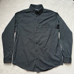 Roundtree & Yorke Men's Dark Striped Button Down Shirt Sz LT